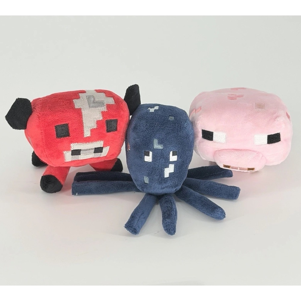 Minecraft Plush Lot Mooshroom Pig Squid 7–8" Stuffed Animals Mojang Set of 3